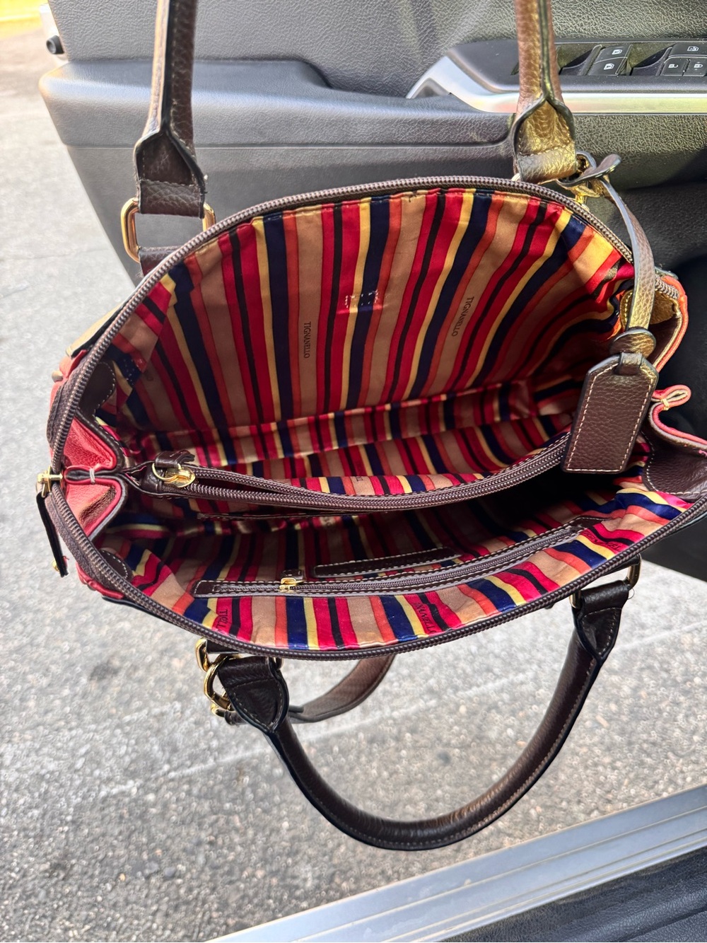 Tignanello Red and Brown Leather Satchel with Gold Hardware - Picture 3 of 3